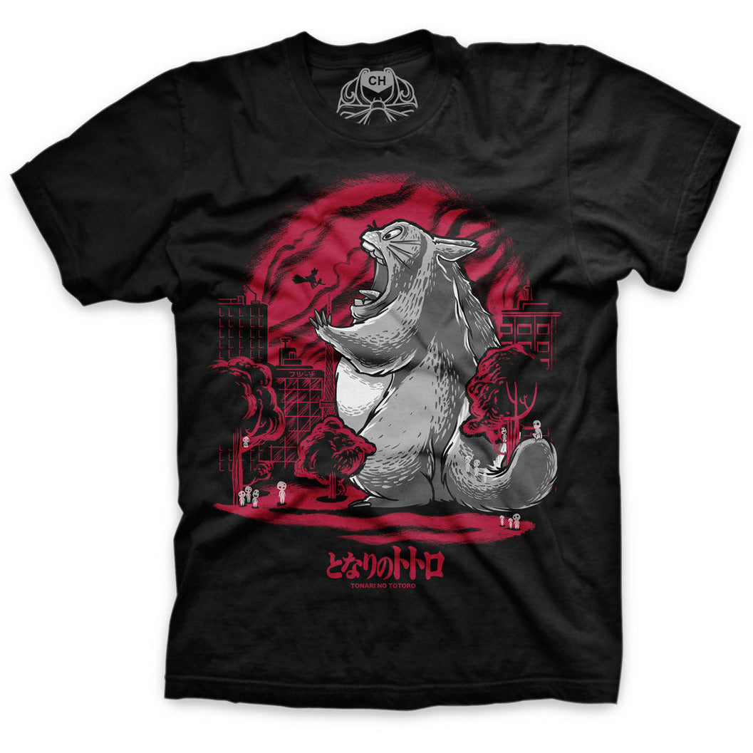 Playera negra de Totorozilla, el cruce de Totoro y Godzilla