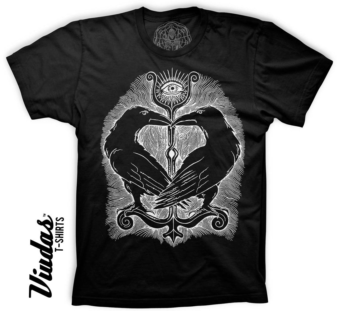 Playera negra de cuervos inspirada en Odín y el Valhalla