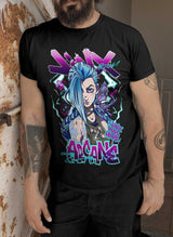 Playera negra de Jinx de Arcane y League of Legends, puesta