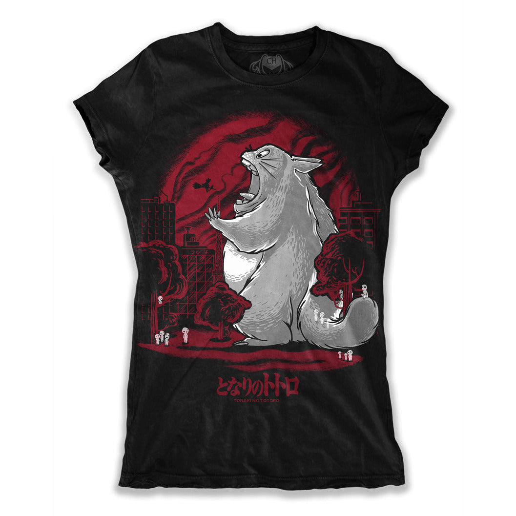 Playera negra de Totorozilla, el cruce de Totoro y Godzilla