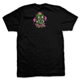 Playera negra de Dorohedoro con Caimán y sus gyozas, vista de espalda