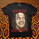 Playera negra de El resplandor con el «Here's Johnny»
