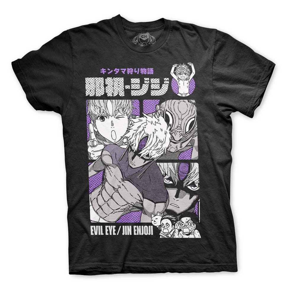 Playera negra de Jiji y el Evil Eye de Dandadan