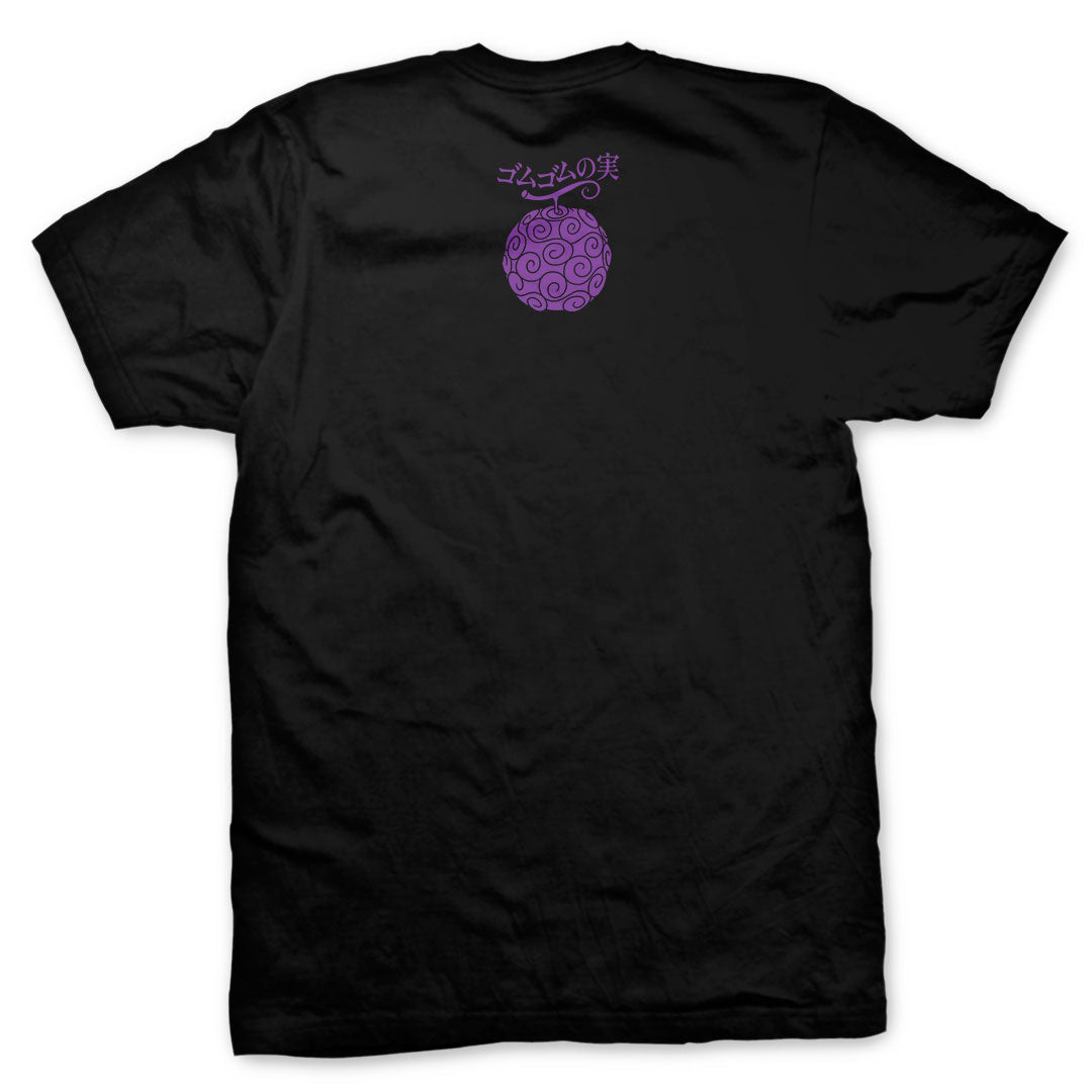 Playera negra de Luffy y Kaido de One Piece, vista de espalda