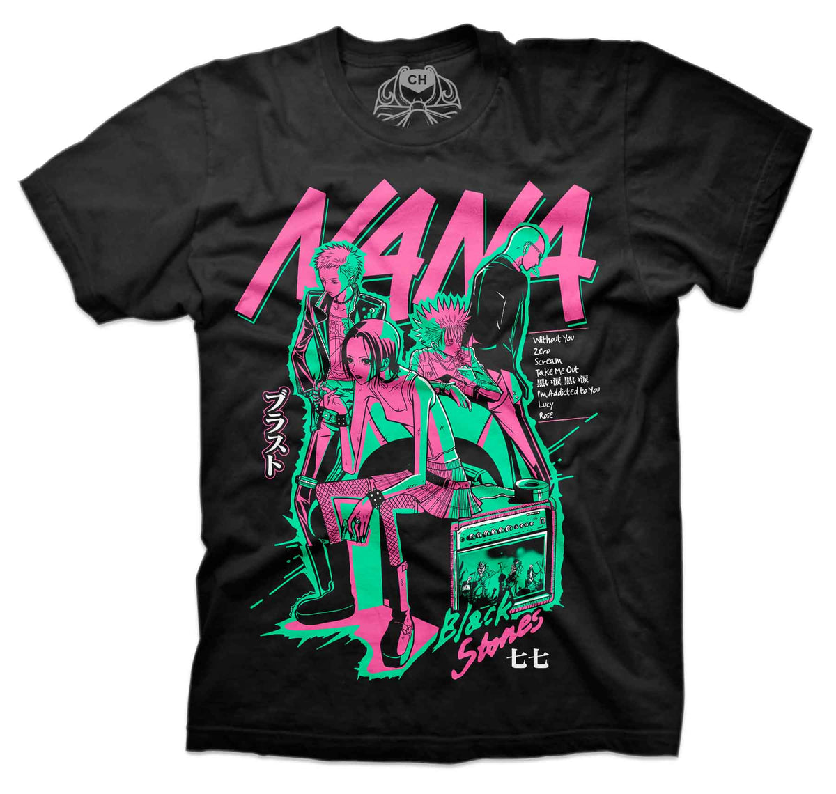 Playera negra de Black Stones, la banda de NANA