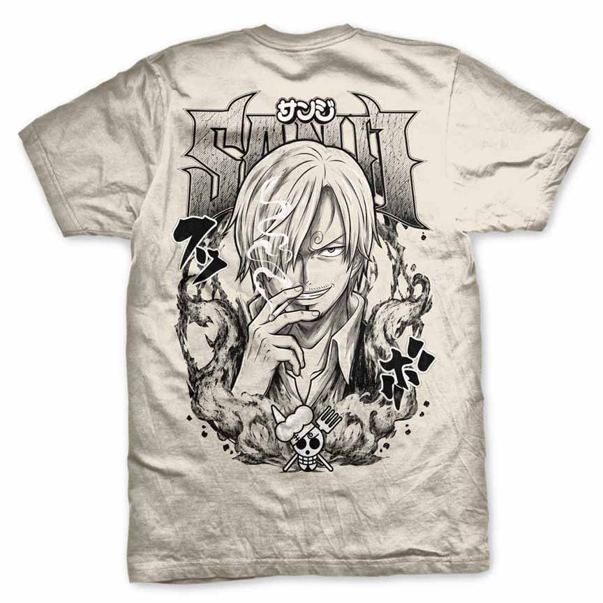 Playera color arena de Sanji de One Piece, vista de espalda