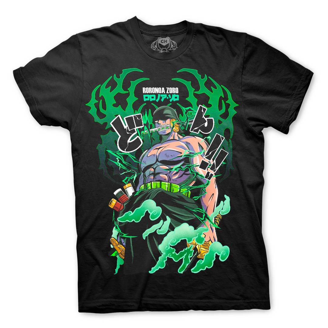 Playera negra de Roronoa Zoro de One Piece